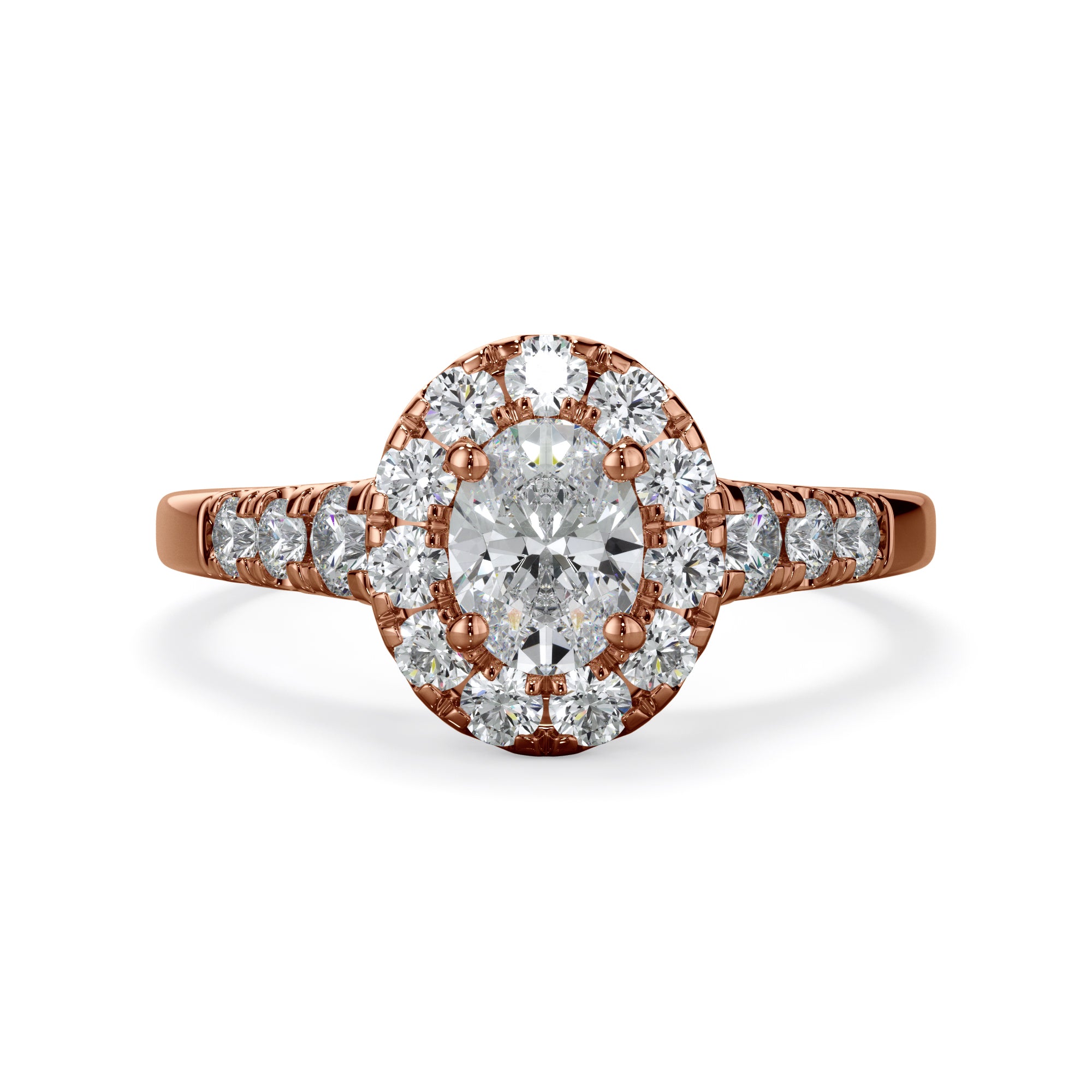 Daisy 18k Rose Gold 1.50ct Oval Halo LAB Grown Bloom Diamond Ring