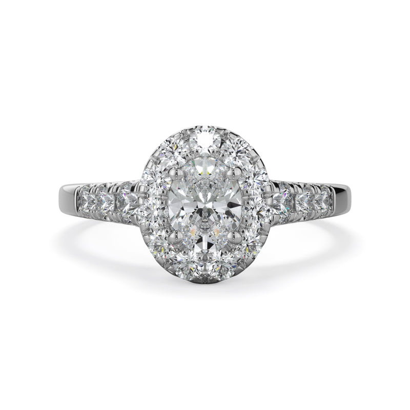 Daisy Platinum 1.50ct Oval Halo LAB Grown Bloom Diamond Ring