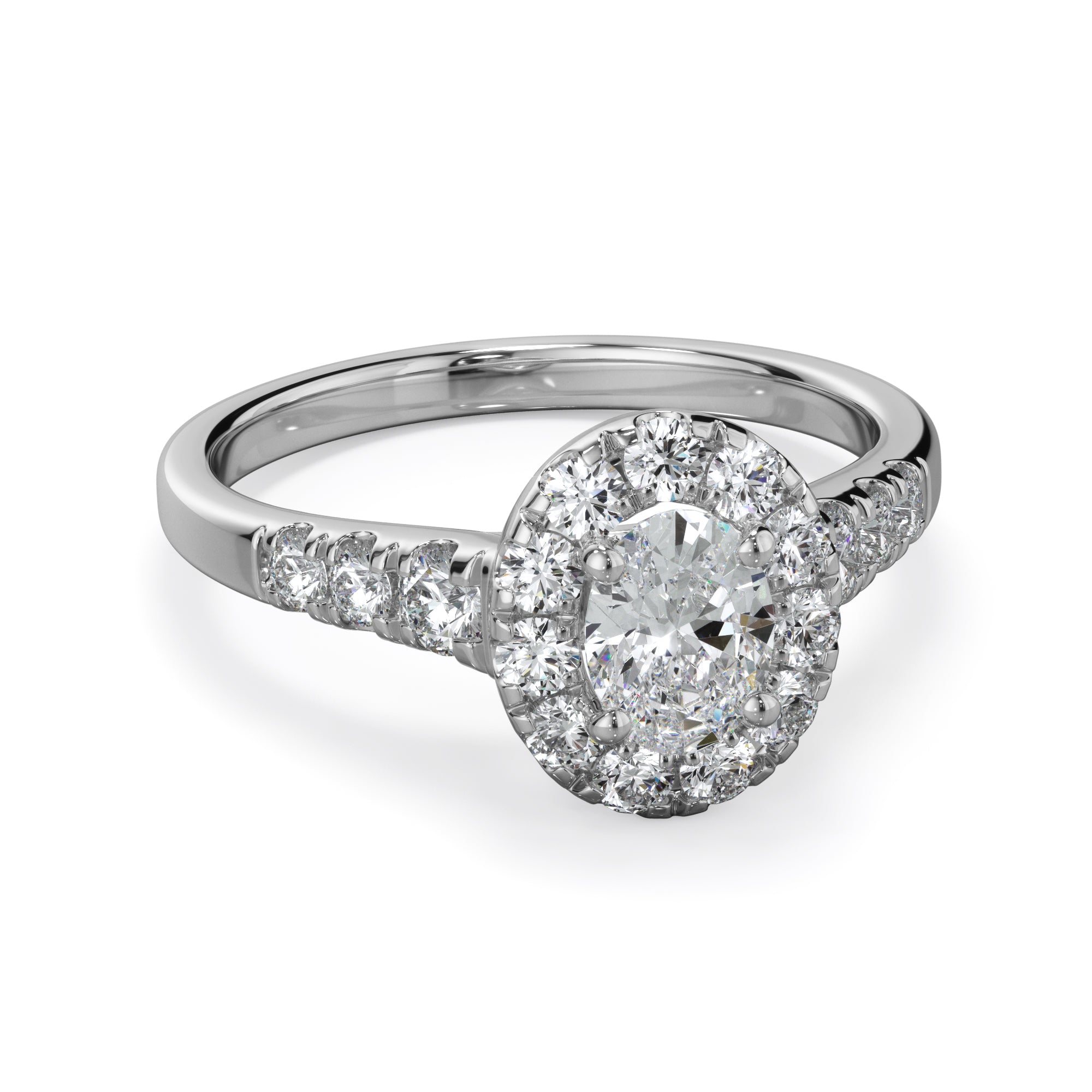 Daisy Platinum 1.50ct Oval Halo LAB Grown Bloom Diamond Ring