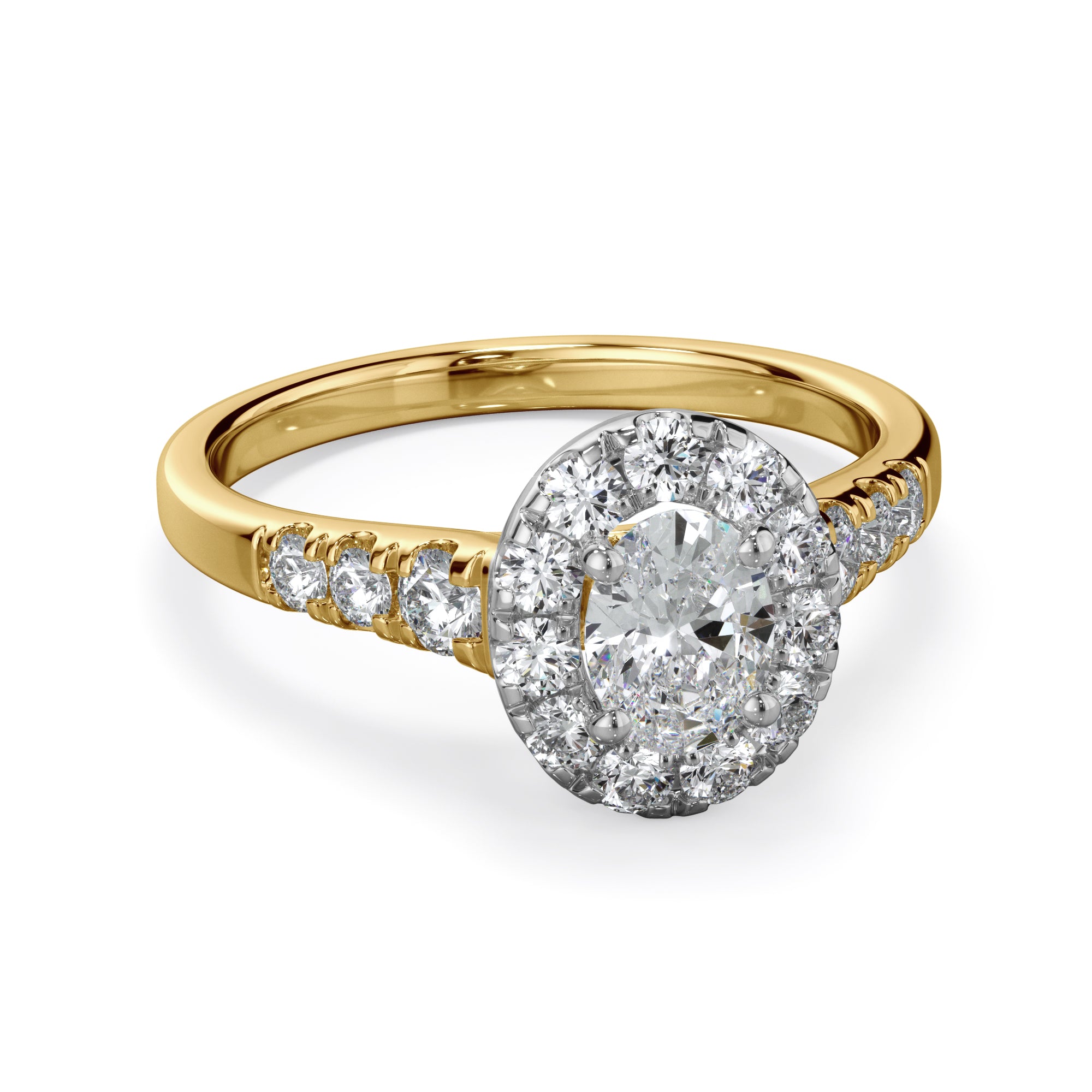 Daisy 18k Yellow Gold 1.50ct Oval Halo LAB Grown Bloom Diamond Ring
