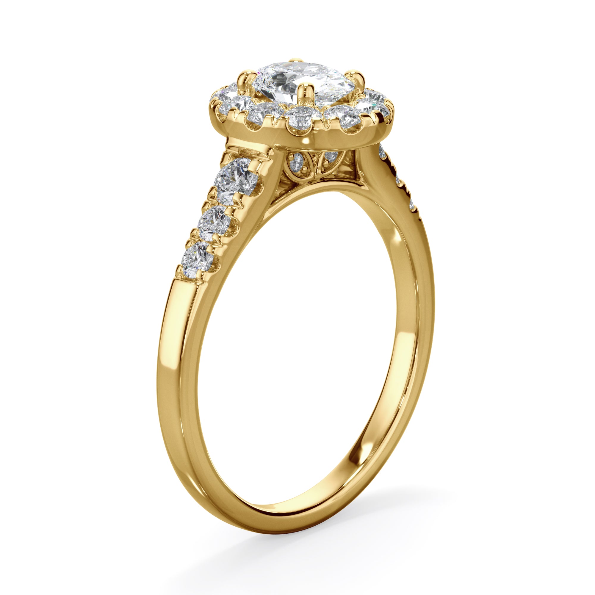Daisy 18k Yellow Gold 1.50ct Oval Halo LAB Grown Bloom Diamond Ring