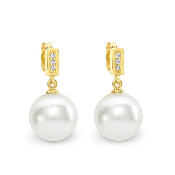 9ct Gold Freshwater Pearl & Diamond Stud Earrings