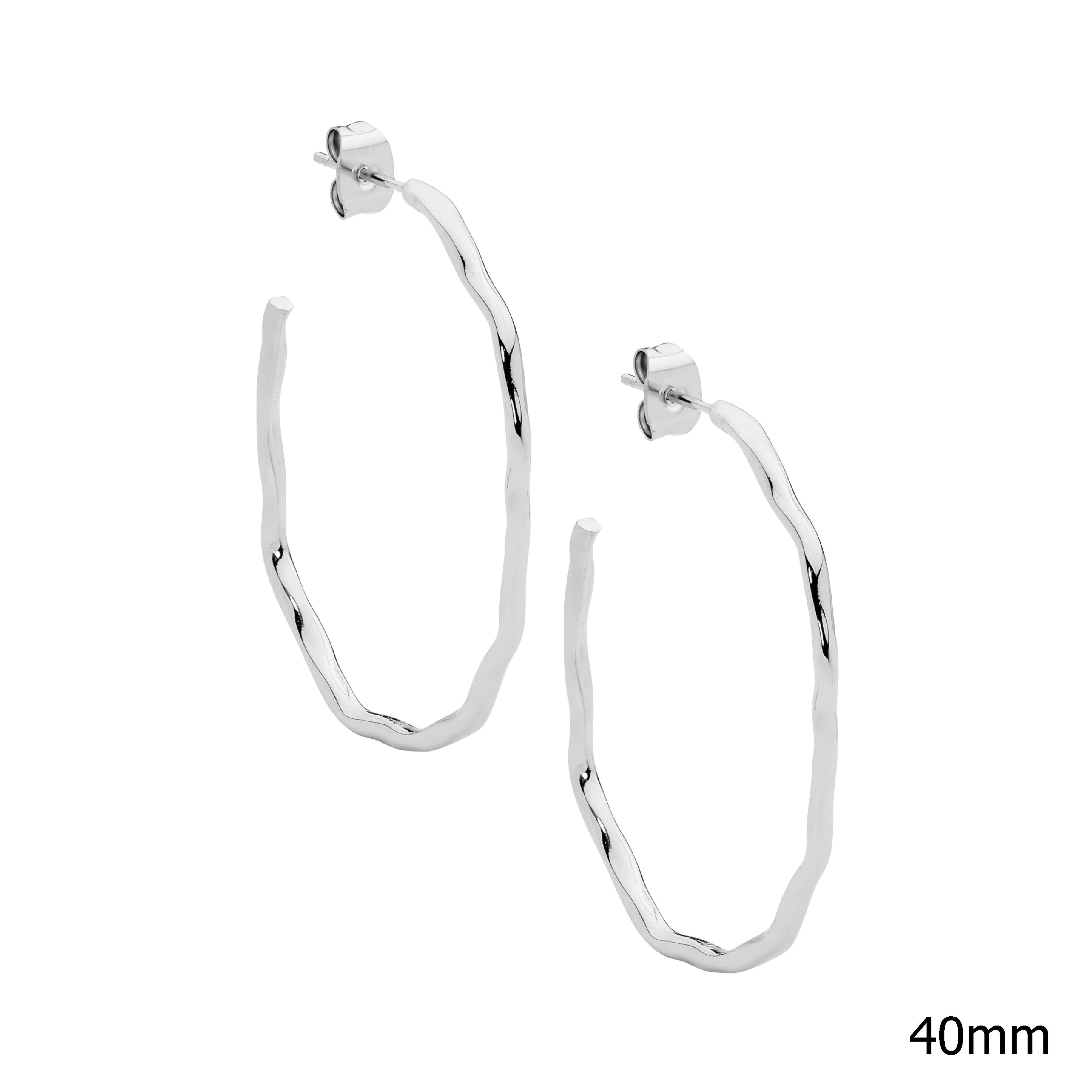 Stainless Steel 40mm Wave Hoop Earrings 