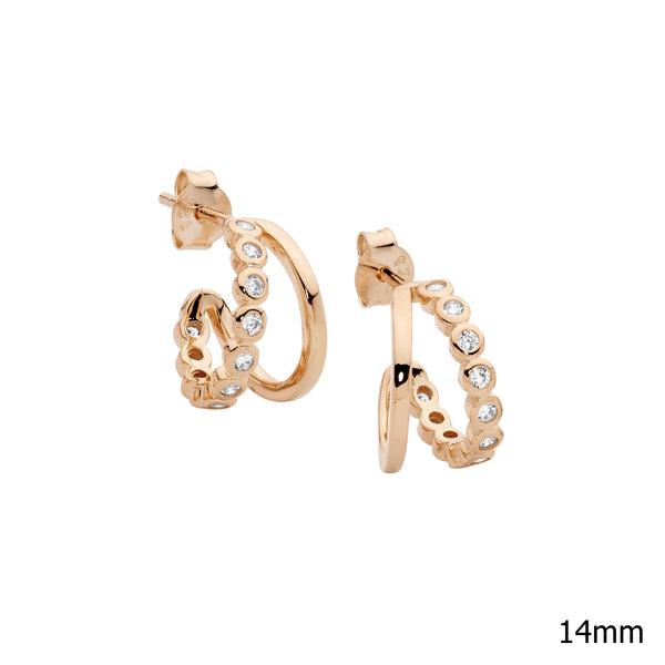 Sterling Silver 14mm Double Hoop Rose Gold Earrings