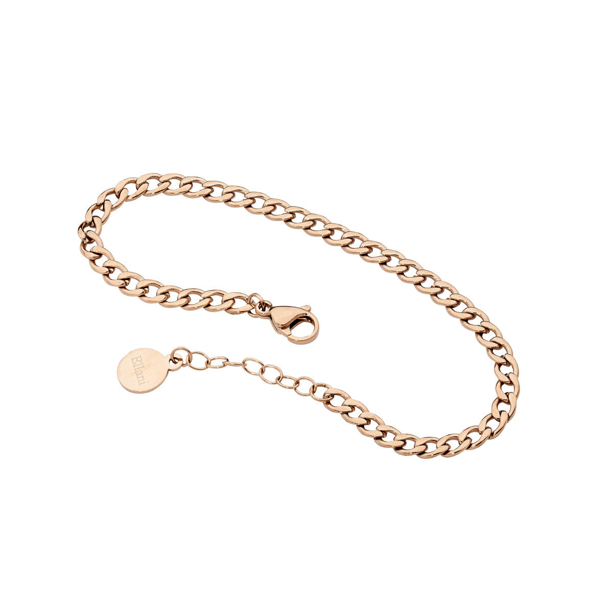 Stainless Steel Curb Chain Bracelet, 17cm+ Ext. With Rose Gold IP Plating 