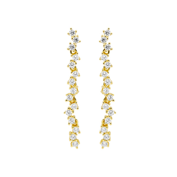 Sterling Silver Cubic Zirconia Staggered 4cm Drop Earrings With Gold Plating 