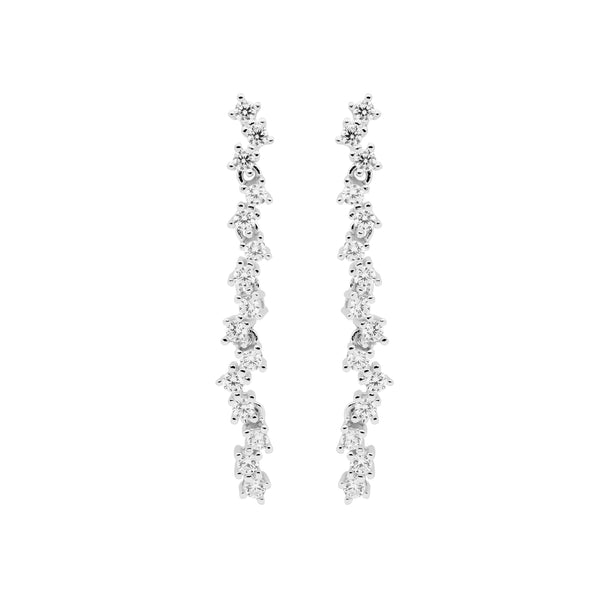 Sterling Silver Cubic Zirconia Staggered 4cm Drop Earrings 