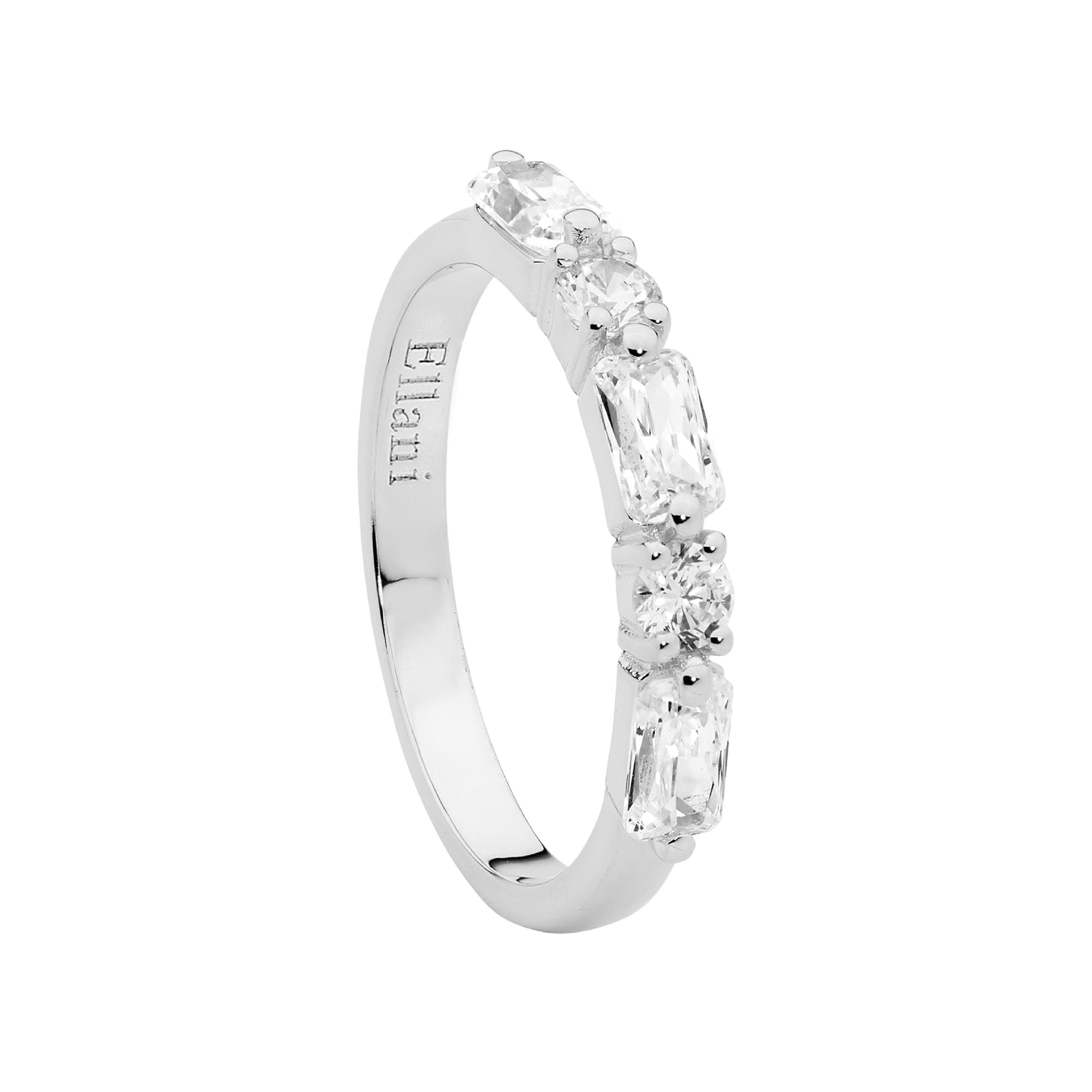 Sterling Silver Cubic Zirconia Round & Baguette Ring 