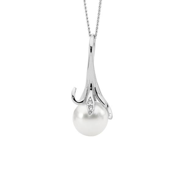 Sterling Silver Cubic Zirconia With Freshwater Pearl Pendant 