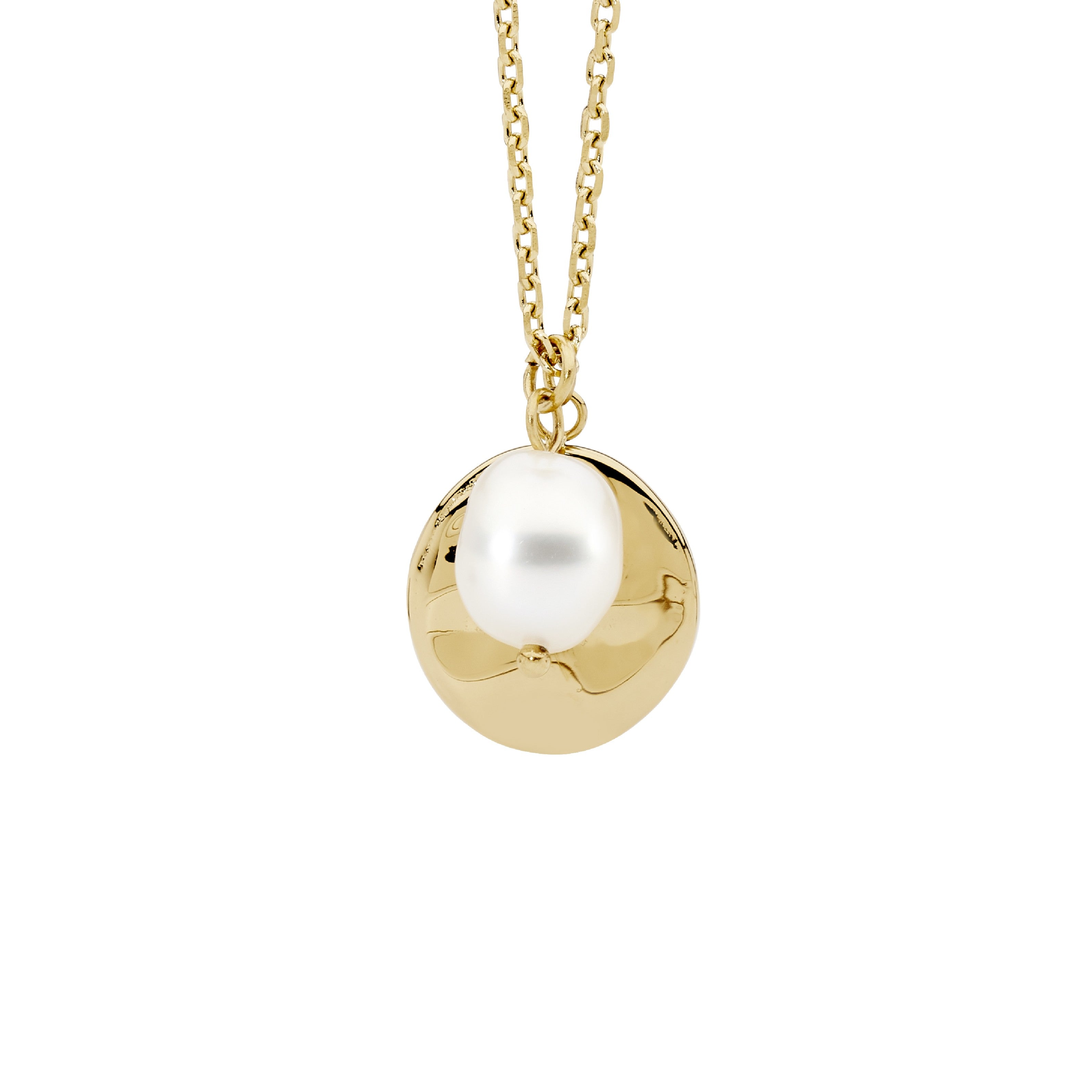 Stainless Steel Disk With Freshwater Pearl Pendant, 40+5cm & Gold IP Plating 