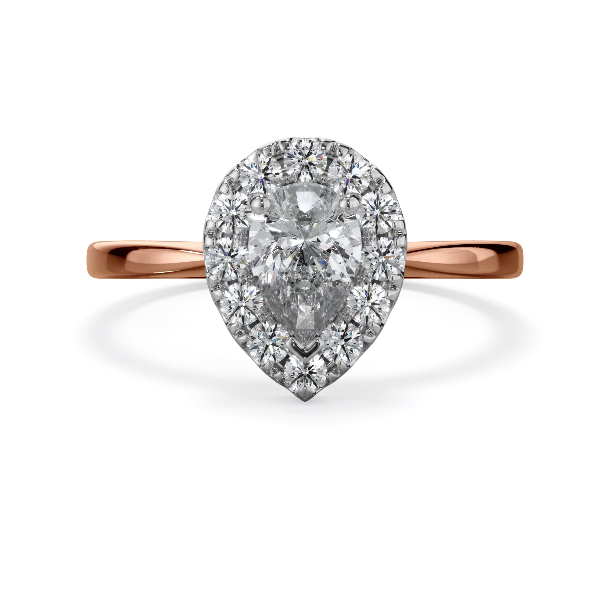 Ivy 18k Rose Gold Pear Halo LAB Grown Bloom Diamond Ring TDW 0.90ct
