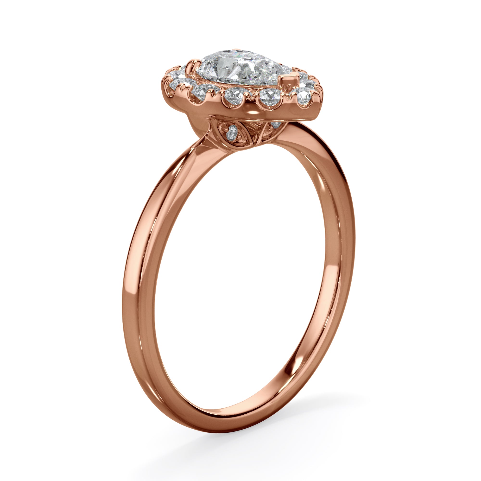 Ivy 18k Rose Gold Pear Halo LAB Grown Bloom Diamond Ring TDW 0.90ct