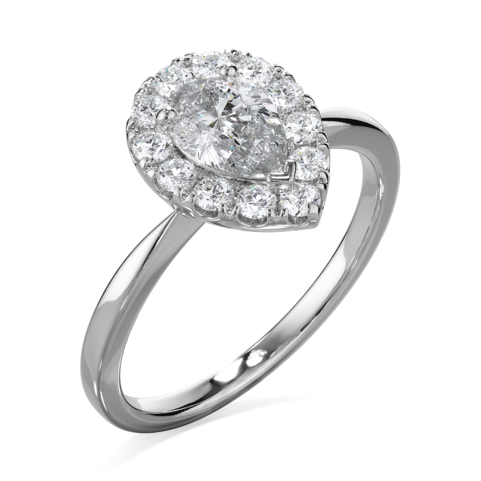 Ivy Platinum Pear Halo LAB Grown Bloom Diamond Ring TDW 0.90ct