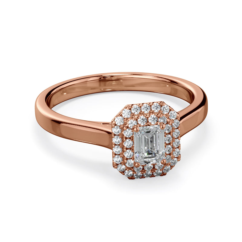 Magnolia 18k Rose Gold Emerald Cut Double Halo LAB Grown Bloom Diamond Ring