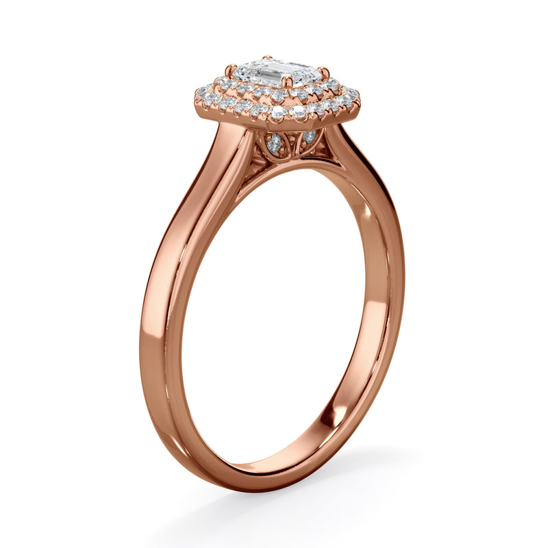 Magnolia 18k Rose Gold Emerald Cut Double Halo LAB Grown Bloom Diamond Ring