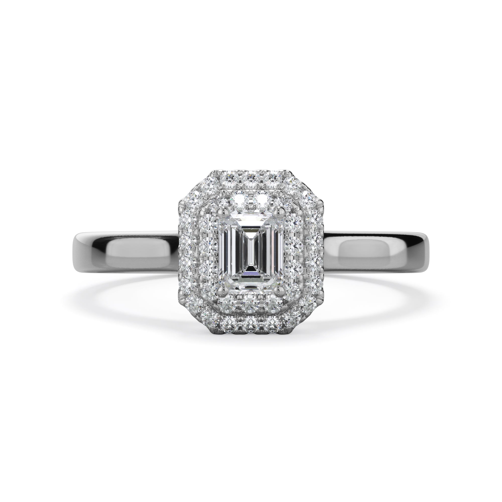 Magnolia Platinum Emerald Cut Double Halo LAB Grown Bloom Diamond Ring
