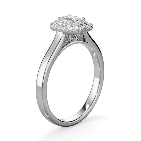 Magnolia Platinum Emerald Cut Double Halo LAB Grown Bloom Diamond Ring