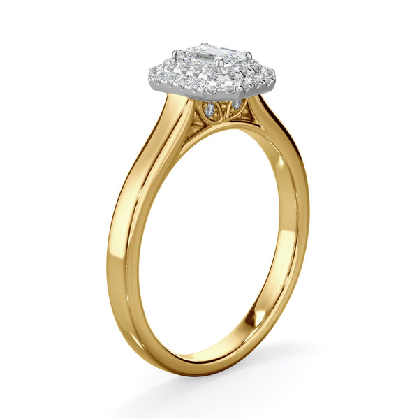 Magnolia 18k Yellow Gold Emerald Cut Double Halo LAB Grown Bloom Diamond Ring